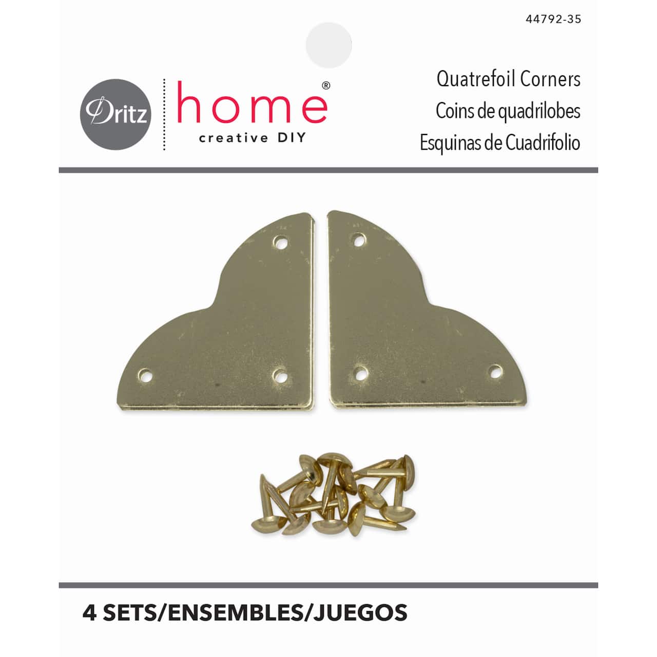 Dritz® Home Small Brass Smooth Quatrefoil Corners, 3 Pack